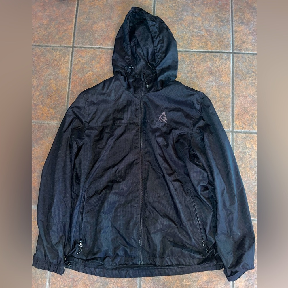 Men’s Black Light Windbreaker Jacket Large- Hooded, Lined